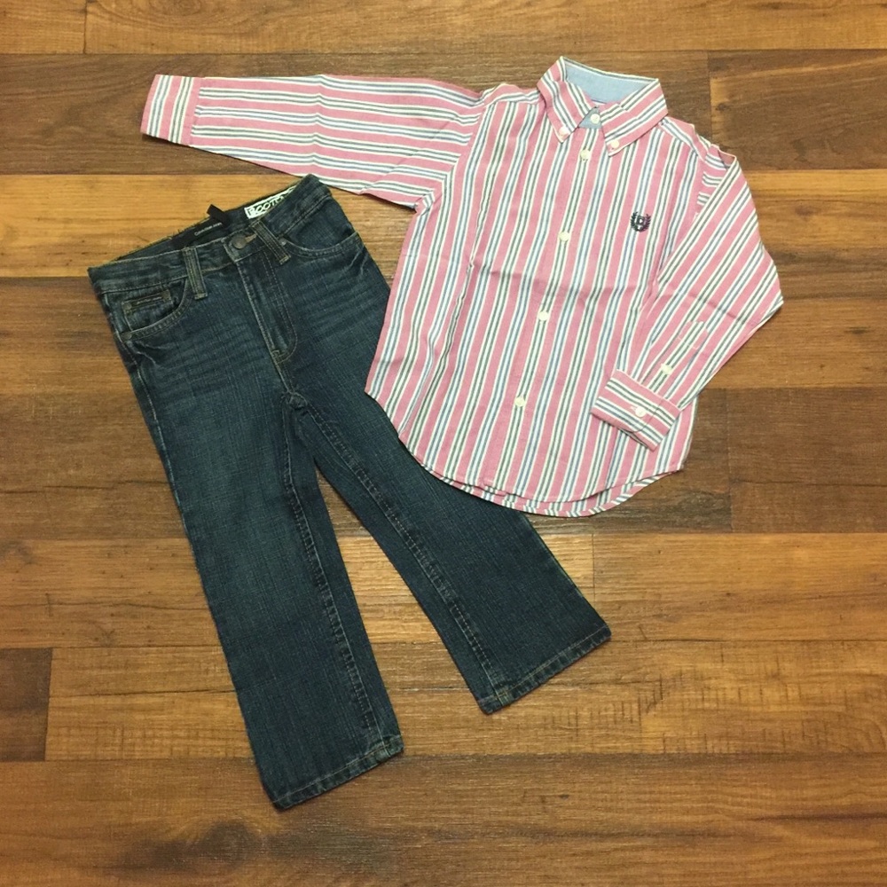 Calvin Klein Jeans & Long Sleeve Shirt By Chaps Outfit For Boys Size 3T😎 - Picture 1 of 6